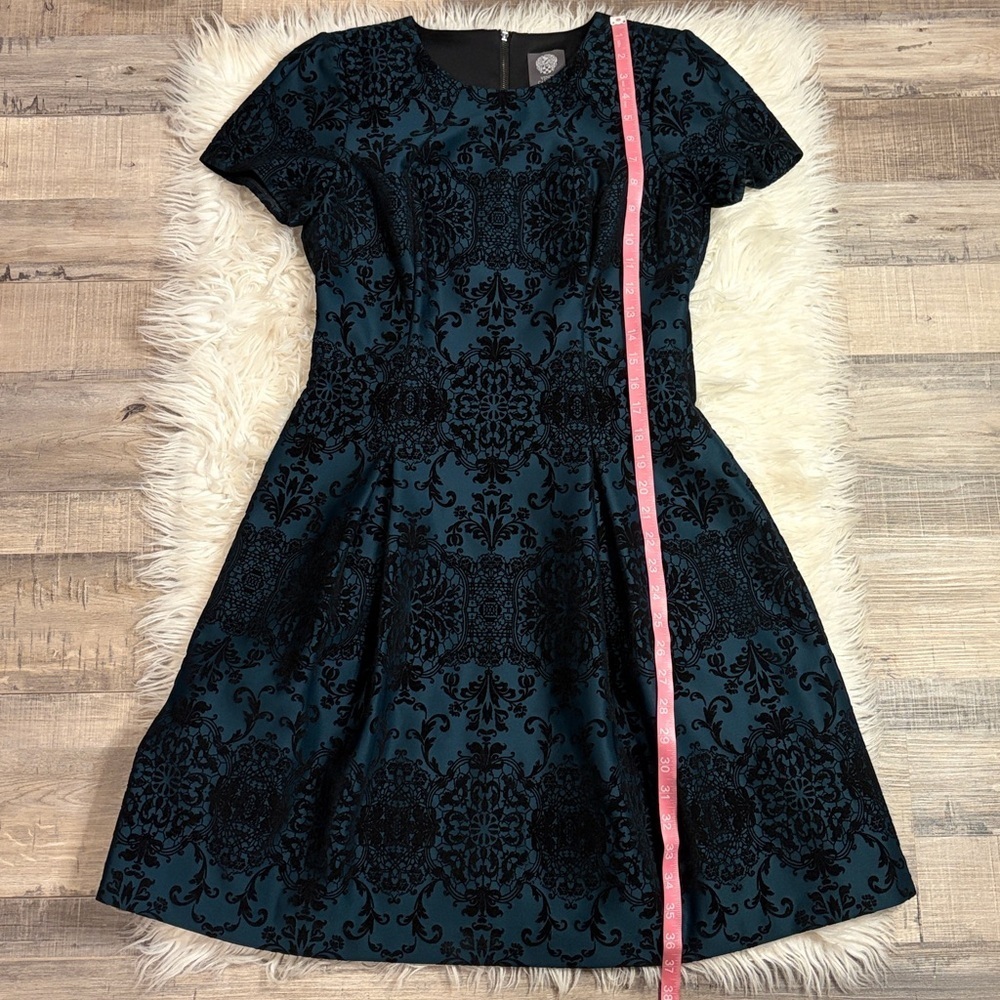 Vince Camuto fit and flare mini dress brocade raised velvet damask print lined 6 - Picture 9 of 12